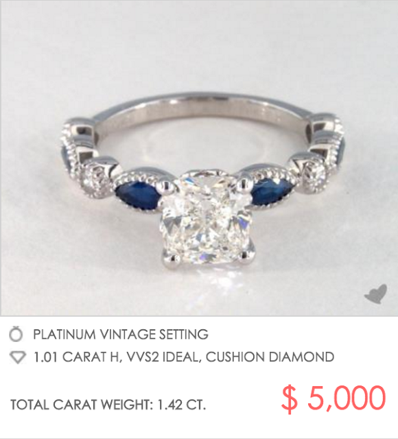 Platinum sapphire engagement ring with millegrain detail